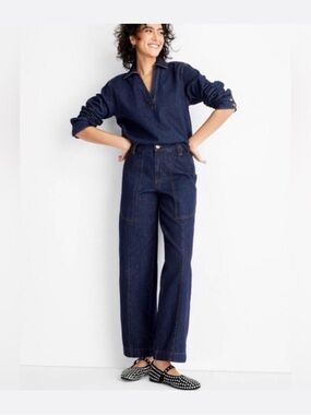 Womens Dark Indigo Wide-Leg Jeans